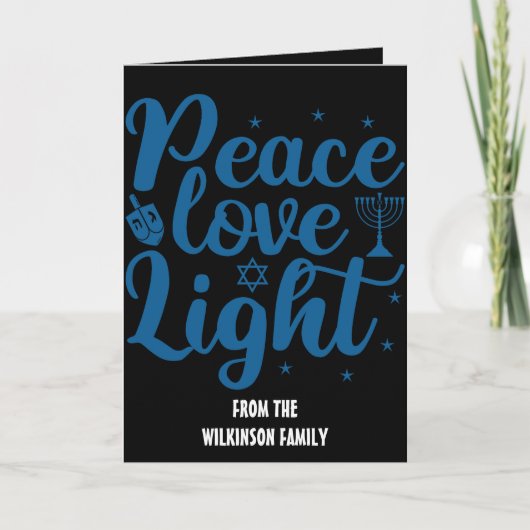 Vrede, Liefde, Licht Hanukkah Kaart (Voorkant)