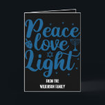 Vrede, Liefde, Lichte Chanoeka Kaart<br><div class="desc">Vrede, Liefde, Lichte Chanoeka Kaart. Bewerkbare tekst</div>