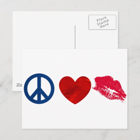 Vrede, liefde, lippenstift kus briefkaart (Voorkant / Achterkant)