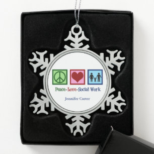 Vrede Liefde Maatschappelijk werk Gepersonaliseerd Tin Sneeuwvlok Ornament