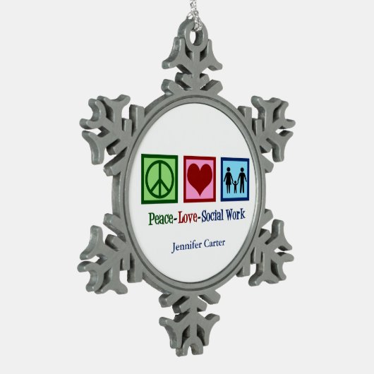 Vrede Liefde Maatschappelijk werk Gepersonaliseerd Tin Sneeuwvlok Ornament (Links)