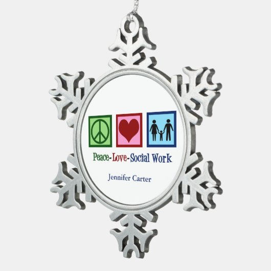 Vrede Liefde Maatschappelijk werk Gepersonaliseerd Tin Sneeuwvlok Ornament (Rechts)