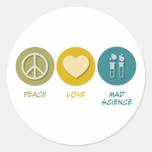 Vrede Liefde Mad Science Ronde Sticker (Voorkant)