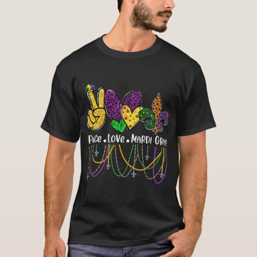 Vrede Liefde Mardi Gras Kralen T-shirt (Voorkant)