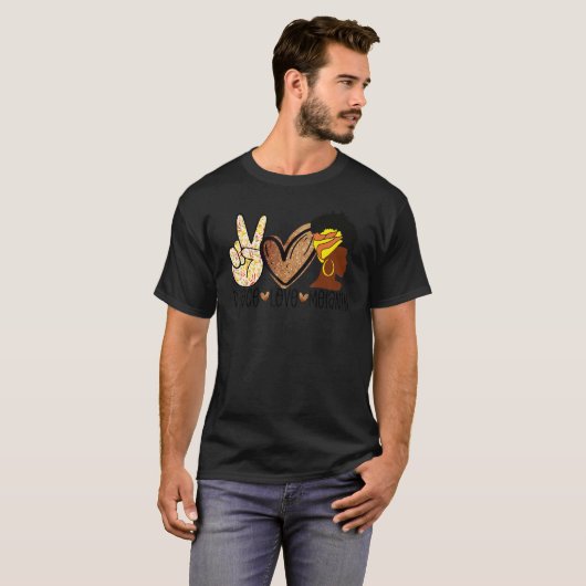 Vrede Liefde Melanine Zwart Vrouwen Afro Queen Mei T-shirt (Voorkant volledig)