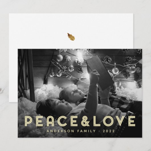 Vrede & Liefde Moderne Eenvoudige Typografie Feestdagenkaart (Voorkant / Achterkant)