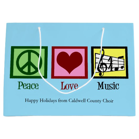 Vrede Liefde Muziek Custom Blue Christmas Groot Cadeauzakje (Voorkant)
