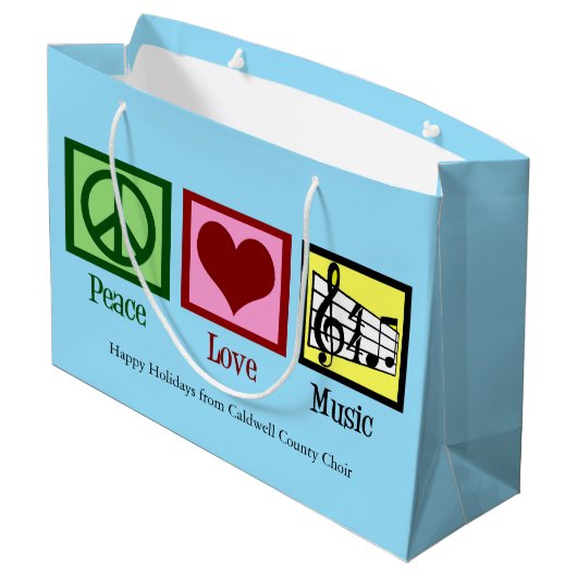 Vrede Liefde Muziek Custom Blue Christmas Groot Cadeauzakje (Achterkant Gekanteld)