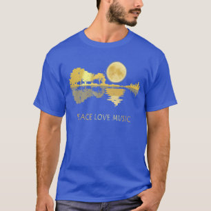 Vrede Liefde Muziek Gitaar Meer Schaduw Hippie Muz T-shirt