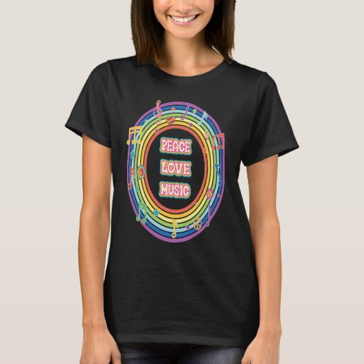 Vrede Liefde & Muziek Rainbow T T-shirt (Voorkant)