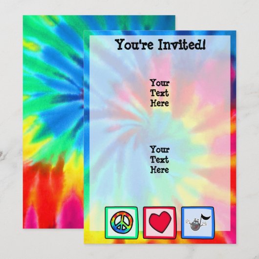 Vrede, liefde, muziek; Tie dye Kaart (Voorkant / Achterkant)