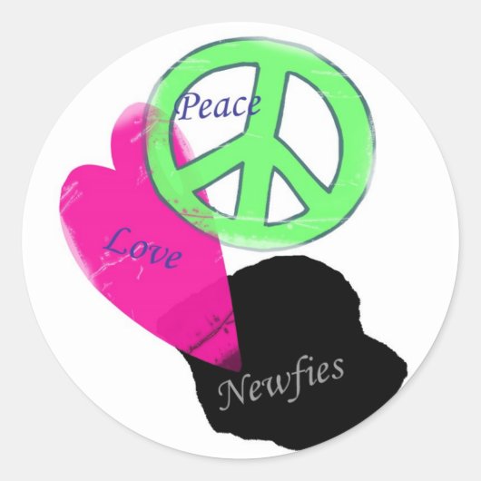 Vrede Liefde & Newfies Ronde Sticker (Voorkant)