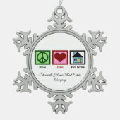 Vrede Liefde Onroerend goed Gepersonaliseerde Kers Tin Sneeuwvlok Ornament (Voorkant)