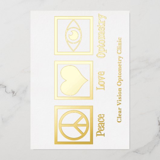 Vrede Liefde Optometrie Aangepaste Oogarts Goud Folie Feestdagenkaart (Voorkant)