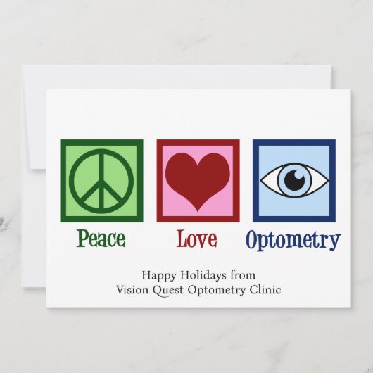 Vrede Liefde Optometrie Aangepaste Optometrist Feestdagenkaart (Voorkant)