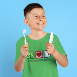 Vrede Liefde Orthodontie Kinder T-shirt<br><div class="desc">Een schattig Orthodontist feestgeschenk voor hun patiënten met een vredesteken,  hart en een tand. Peace Love Orthodontics kinder T-shirt voor iemand die een beugel draagt</div>