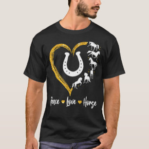 Vrede Liefde Paarden en Hart Hoefijzer Paardrijden T-shirt