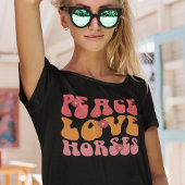 Vrede Liefde Paarden Groovy Retro T-shirt