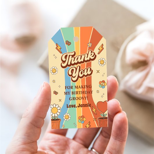 Vrede Liefde Party Retro Regenboog 6e Verjaardag Cadeaulabel