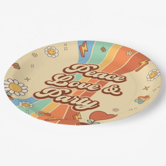 Vrede Liefde Party Retro Regenboog 6e Verjaardag Papieren Bordje (Gekanteld)