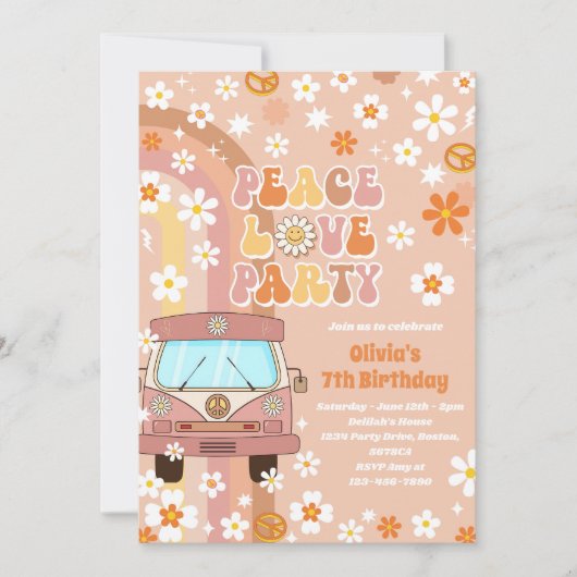 Vrede Liefde Party Retro Regenboog 7e Verjaardag Kaart (Voorkant)