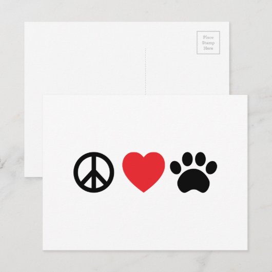 Vrede, Liefde, Paw Briefkaart (Voorkant / Achterkant)