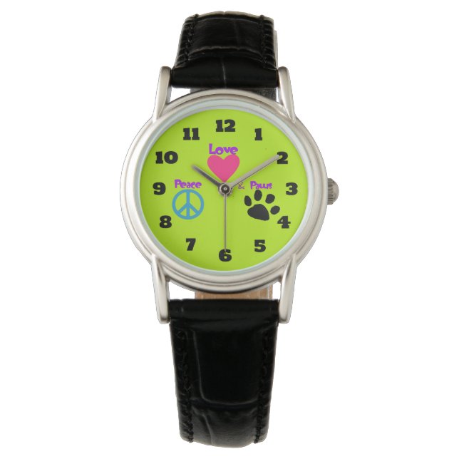 Vrede Liefde & Paws Liefhebbers van huisdieren Horloge (Voorkant)