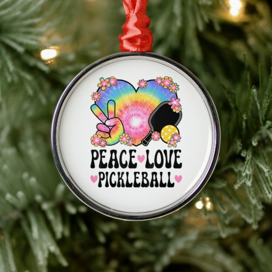 Vrede Liefde Pickleball Metalen Ornament (Boom)