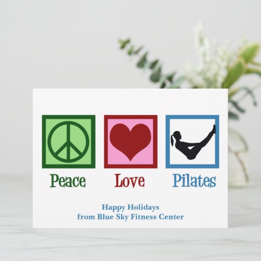Vrede Liefde Pilates Schattige Aangepaste Kerstmis Feestdagenkaart (Staand voorkant)