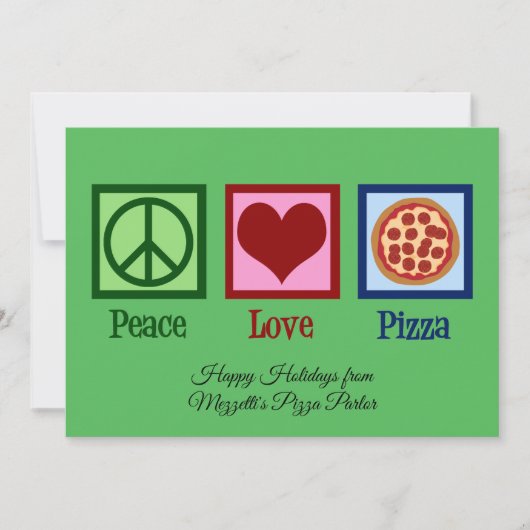 Vrede Liefde Pizza Parlor Aangepaste Kerstmis Feestdagenkaart (Voorkant)