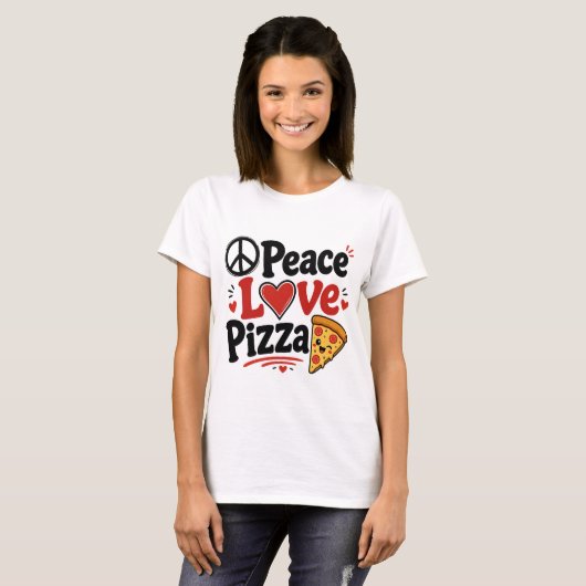 Vrede Liefde Pizza Schattig Grappig Voedsel Design T-shirt (Voorkant volledig)