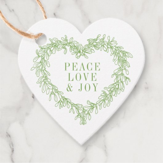 Vrede, liefde, plezier maîtletoe kerstgroen bedankjes labels (Voorkant)