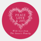 Vrede, liefde, plezier maîtletoe Kerstwit rood Ronde Sticker (Voorkant)