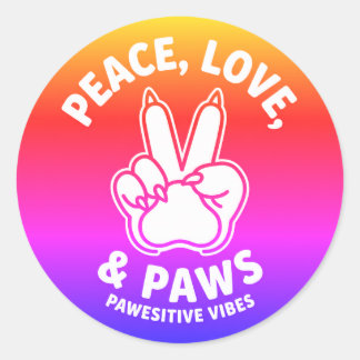 Vrede Liefde & Poten Poes Positieve Vibes Hond Lie Ronde Sticker