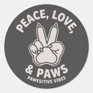 Vrede Liefde & Poten Poes Positieve Vibes Hond Lie Ronde Sticker