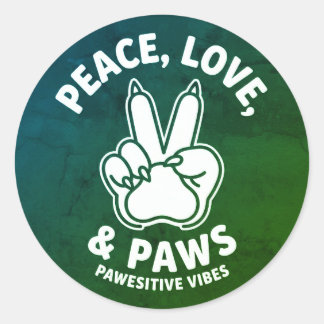 Vrede Liefde & Poten Poot Positieve Vibes Hond Lie Ronde Sticker