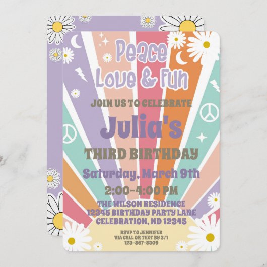 Vrede Liefde & Pret Groovy Hippie Zon & Madeliefje Kaart (Voorkant / Achterkant)