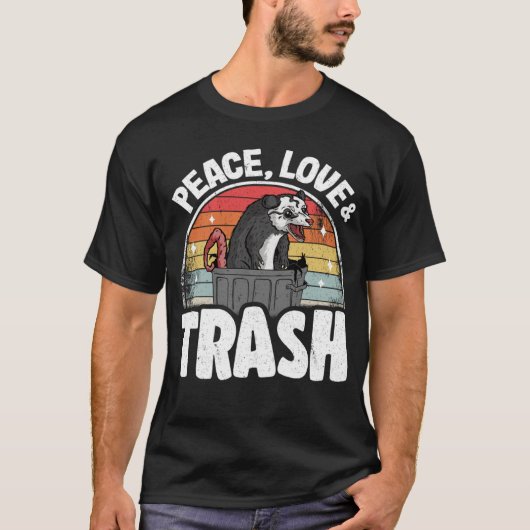 Vrede, Liefde & Prullenbak Grappige Opossum Meme P T-shirt (Voorkant)