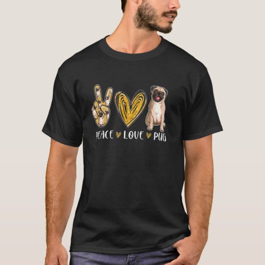 Vrede Liefde Pug Schattige Hond T-shirt (Voorkant)