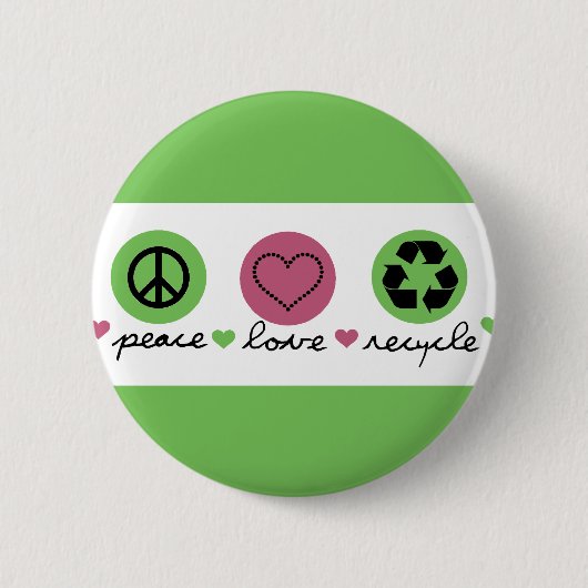 Vrede, liefde, Recyclen Ronde Button 5,7 Cm (Voorkant)