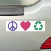 Vrede, liefde, recycling bumpersticker (Op auto)