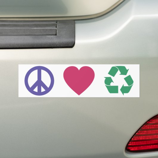 Vrede, liefde, recycling bumpersticker (Op auto)