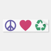 Vrede, liefde, recycling bumpersticker (Voorkant)