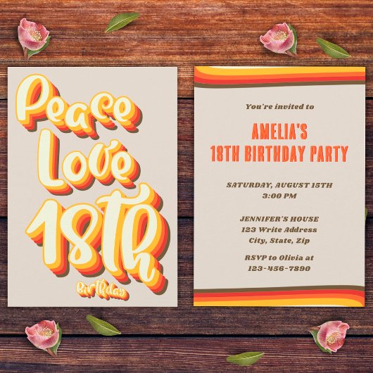 Vrede Liefde Retro Groovy Zonsondergang Grijs 18e Kaart