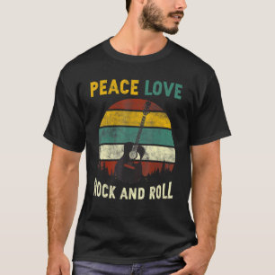 Vrede Liefde Rock And Roll Gitaar Retro Vintage T-shirt