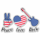 Vrede Liefde Rock Vierde Juli Patriottische Vlag v Sticker (Voorkant)