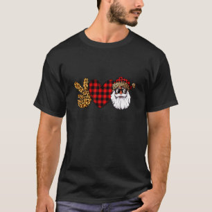 Vrede Liefde Santa Leopard Buffalo Plaid Kerstmis T-shirt