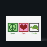 Vrede Liefde Schildpadden Leuke Schildpad Kaart<br><div class="desc">Een groen vredesbord,  een hart en een schattige schildpad op een schattig wenskaart. Vrede Liefde Schildpadden kaarten.</div>