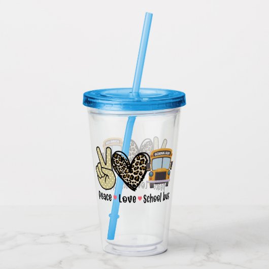 Vrede, liefde, schoolbus acryl drinkbeker (Achterkant)
