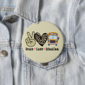 Vrede, liefde, schoolbus ronde button 4,0 cm (In situ)